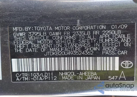 2009 Toyota Prius из США, поврежденный, VIN JTDKB20U493524362